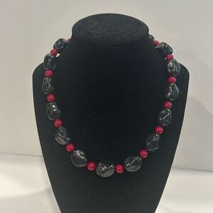 NWOT Joan Rivers Black Red Beaded Necklace